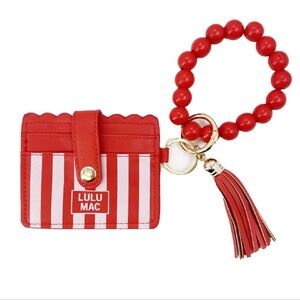 Lulu Mac Beaded Wristlet ID Wallet Red Stripe Darby